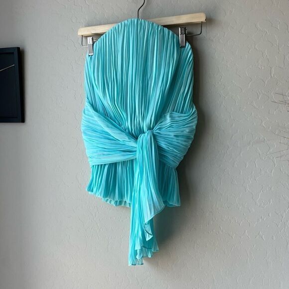 Tre by Natalie Rasabei Blouse Strapless Plisse Bustier Top Blue Size 2 - Picture 2 of 8